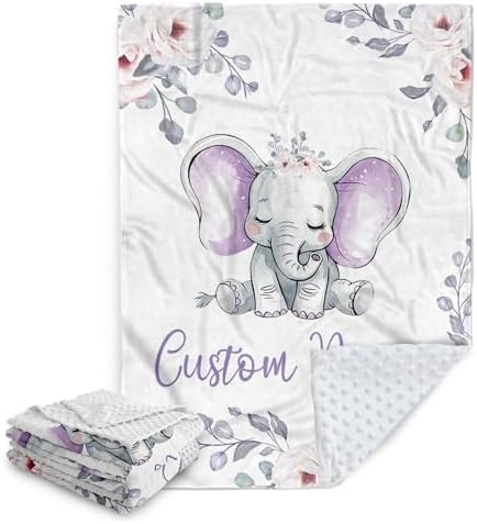 Custom Baby Blanket with Name Purple Elephant Double Layer Dotted Swaddle Blanket