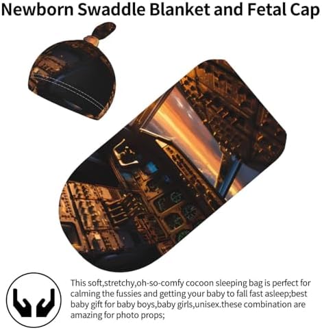 LiuMng Airplane Cockpit Swaddle Blanket Beanie Set for Newborns