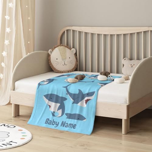 KILOWR Personalized Blue Shark Baby Blanket 30x40 Inches 1