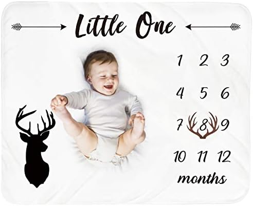 Tebaby Baby Milestone Blanket - Neutral Personalized Deer Antlers Nursery Decor