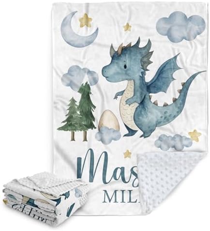 Personalized Baby Boy Dinosaur Blanket Custom Name Blanket for Toddlers and Infants