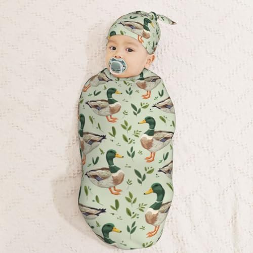 Muishi Farm Animal Mallard Duck Swaddle Blanket Hat Set 1