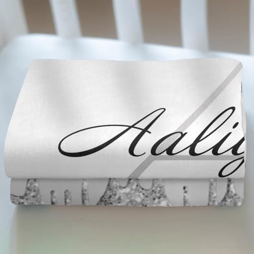 Personalized Baby Blanket with Monogram Silver Drip Glitter 1