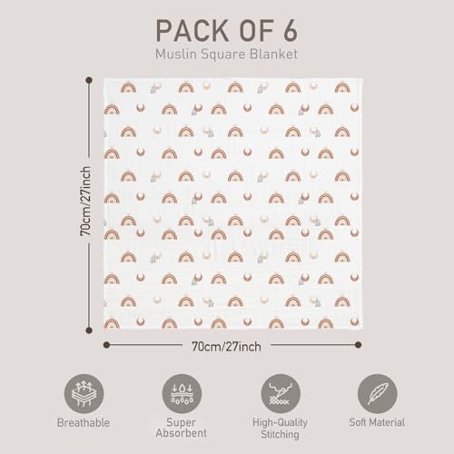 GLLQUEN BABY Swaddle Blanket 6 Pack Sun Pattern