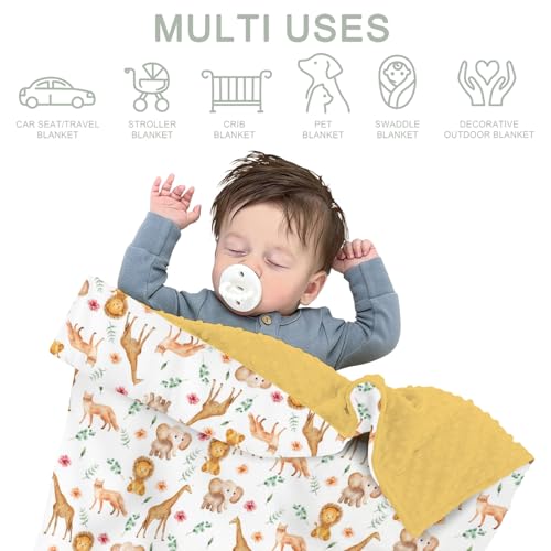Soft Mink Dotted Baby Blanket with Safari Animals Print