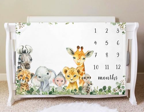 Yuzioey Safari Animals Milestone Blanket 50x40