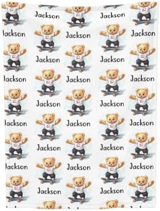 Personalized Bear Baby Blanket with Custom Name for Boys