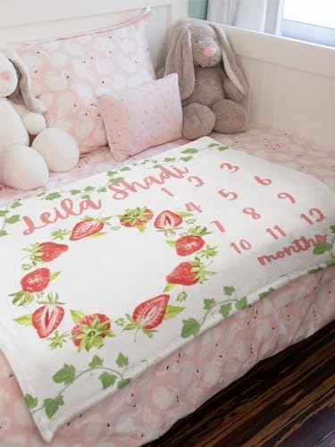 Personalized Baby Growth Tracker Blanket for Girls with Strawberry Design