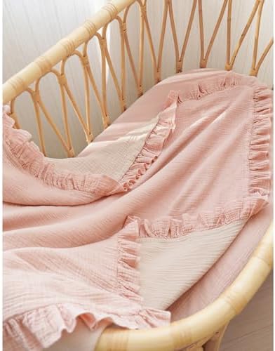 Konssy Flounce Muslin Baby Blanket 40x36 Pink 1