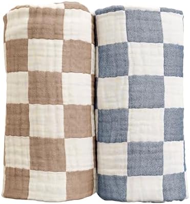REPRECONF Ultra Soft Checkered Muslin Blanket Set of 2 for Baby