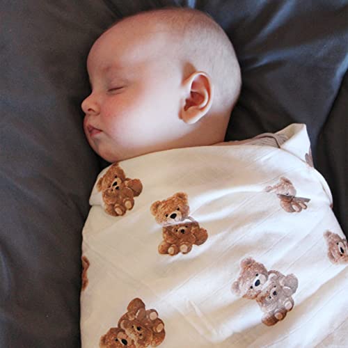 LifeTree Muslin Swaddle Blanket Bear Checkered Design 47x47 Inches