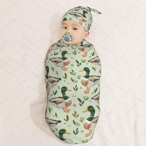 Muishi Farm Animal Mallard Duck Swaddle Blanket Hat Set 1