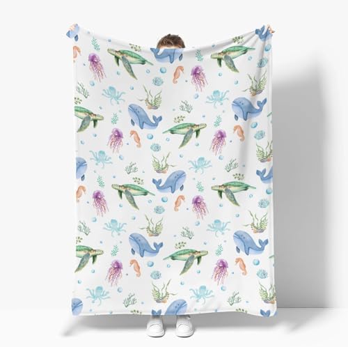 Boho Sea Animals Baby Blanket - Flannel 30x40inch