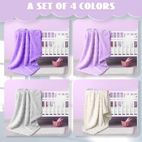 VitalCozy 4 Pcs 3D Fluffy Baby Blanket Set