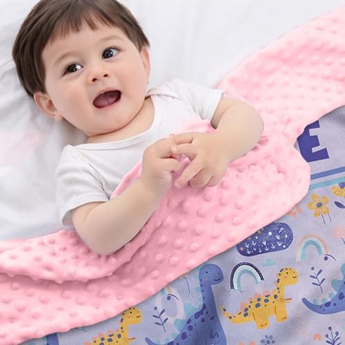 Personalized Baby Blanket for Girls with Purple Dinosaur Pattern