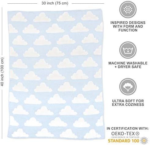 Living Textiles Blue Clouds Chenille Baby Blanket Reversible