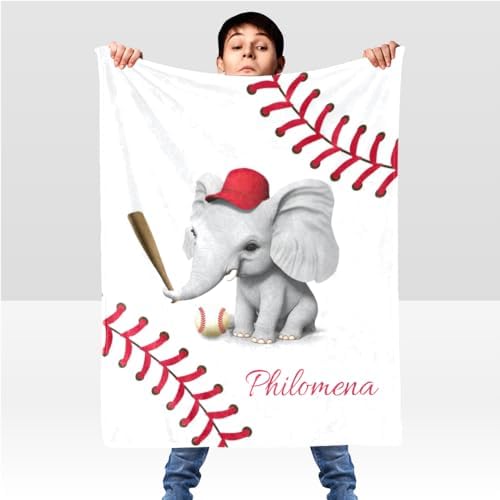 Personalized Baseball Elephant Baby Blanket 30x40inch