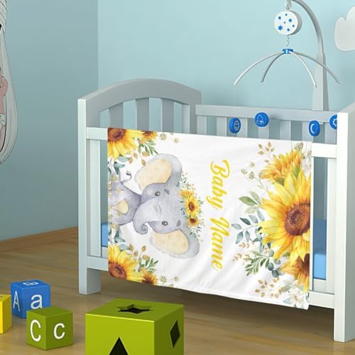 Custom Elephant Baby Blanket with Name - Soft Fleece Blanket for Newborn