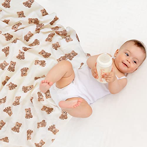 LifeTree Muslin Swaddle Blanket Bear Checkered Design 47x47 Inches