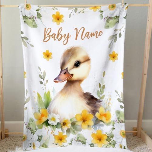 LNG Personalized Name Baby Blanket with Cute Duck Design