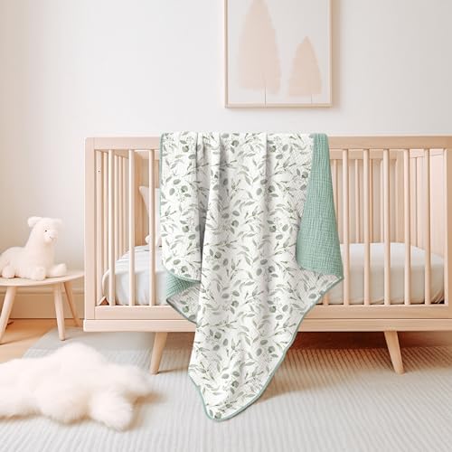 Konssy Muslin Blanket 40x36 Green Leaves
