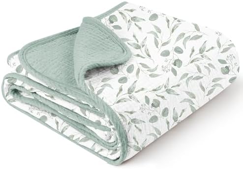 Konssy Muslin Blanket 40x36 Green Leaves