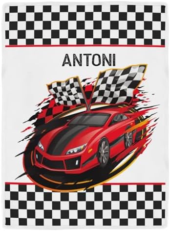 Deven Red Race Car Checkered Cooling Blanket for Toddler