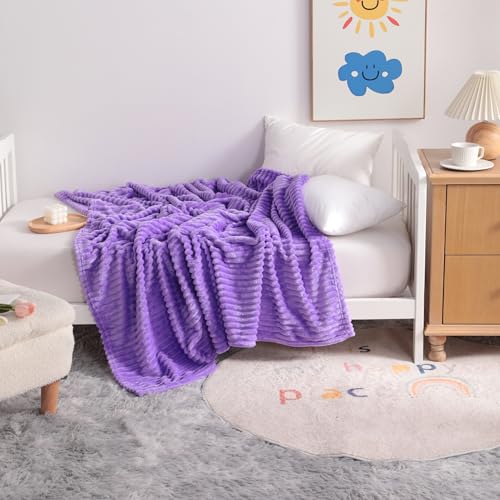 NTBAY Plush Flannel Baby Blanket 50X60 Inches Purple Striped
