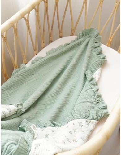 Konssy Flounce Muslin Baby Blanket 40x36 Leafy Design