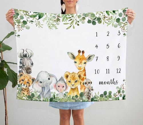 Yuzioey Safari Animals Milestone Blanket 50x40