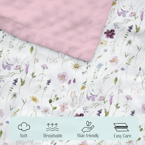 Mink Baby Blanket Pink Purple Floral - 30 x 40 Inches