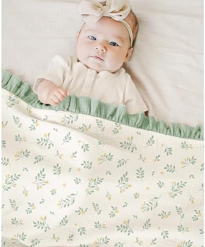 Konssy Flounce Muslin Baby Blanket 40x36 Leafy Design