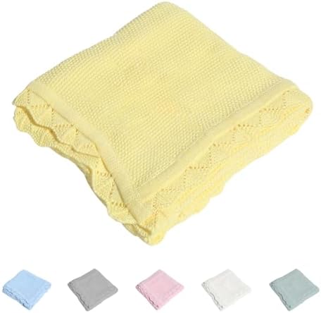 100 Cotton Baby Blanket Knit Soft Warm Lemon Yellow 30x40 Inches