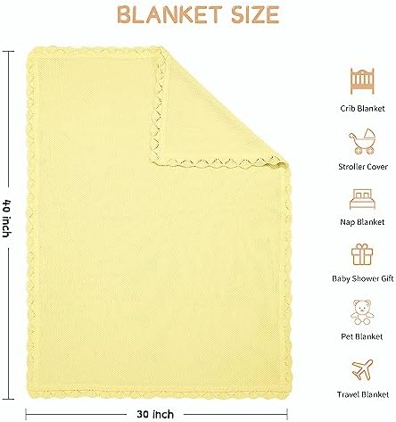 100 Cotton Baby Blanket Knit Soft Warm Lemon Yellow 30x40 Inches