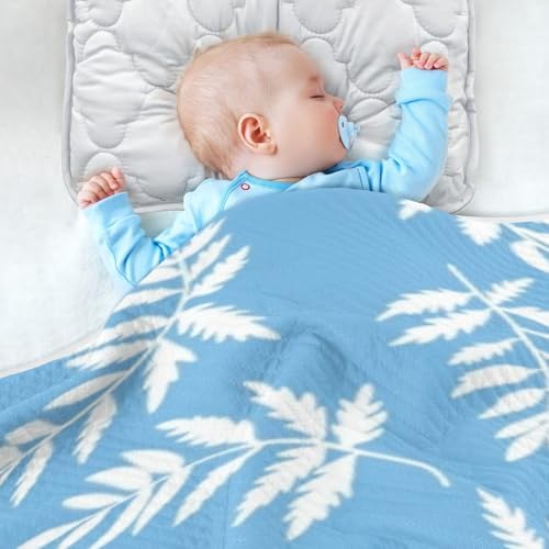 YJMYDDZ Baby Blanket with White Leaves 30x40 Inch Soft Breathable Nursery Bed Blanket