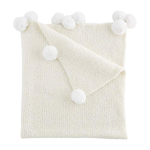 Ivory Chenille Blanket with Pom-Pom Trim 1