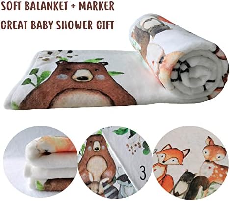 Yuzioey Woodland Animals Baby Milestone Blanket with Birth Stat Sign
