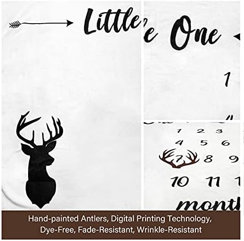 Tebaby Baby Milestone Blanket - Neutral Personalized Deer Antlers Nursery Decor