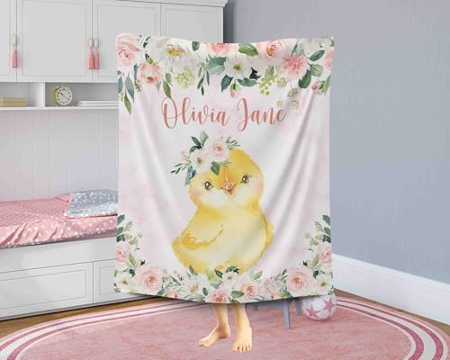 Personalized Name Baby Blanket with Pink Floral Design