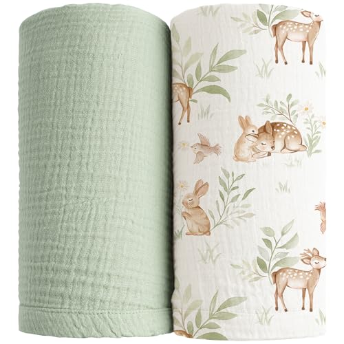Konssy 2 Pack Muslin Swaddle Blankets Soft 47x47 Inches for Newborn