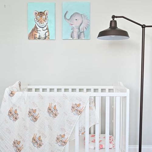 LollyBanks Muslin Swaddle Blanket with Noahs Ark Print