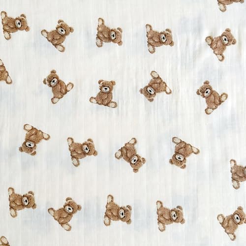 AliOli Muslin Swaddle Blanket Teddy Bear Large 47x47