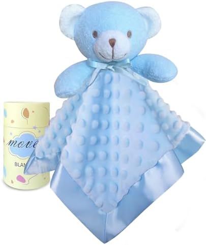MOVEPAI Soft Blue Bear Baby Security Blanket 16 Inch