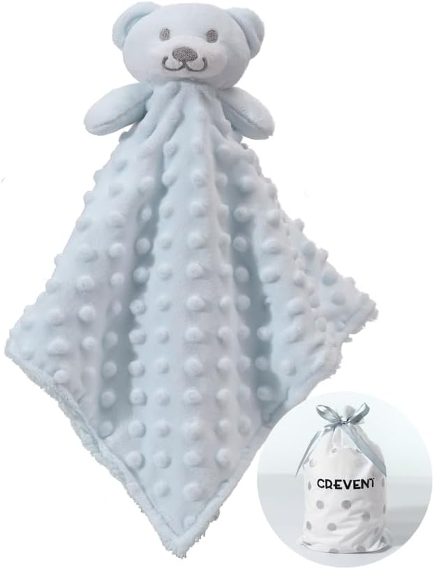 CREVENT Cozy Plugs Baby Security Blankiet Loveys for Baby Boys Blue Bear