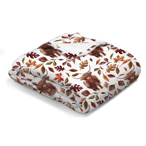 Hwmmbh Retro Highland Cows Fall Leaves Baby Blanket