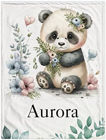 Novusopt Custom Baby Blanket with Name - Panda Design 30x40
