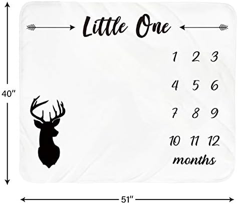 Tebaby Baby Milestone Blanket - Neutral Personalized Deer Antlers Nursery Decor