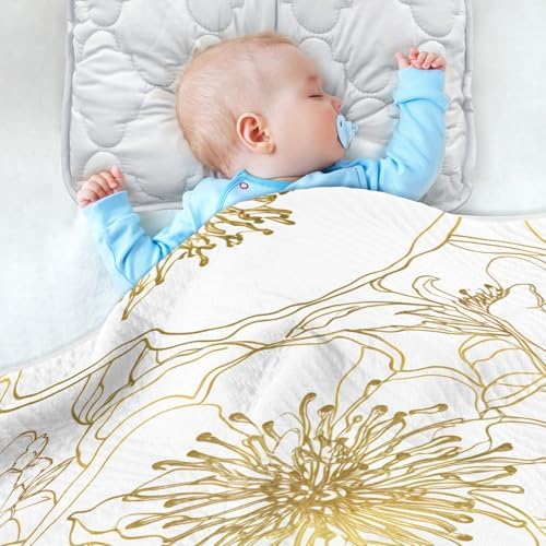 Wassud Elegant Flowers Gold Baby Blanket for Boys Girls