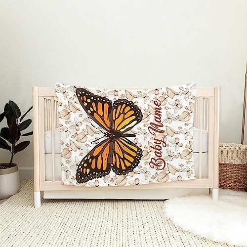 Personalized Monarch Butterfly Baby Blanket Cozy Fleece Throw for Newborns