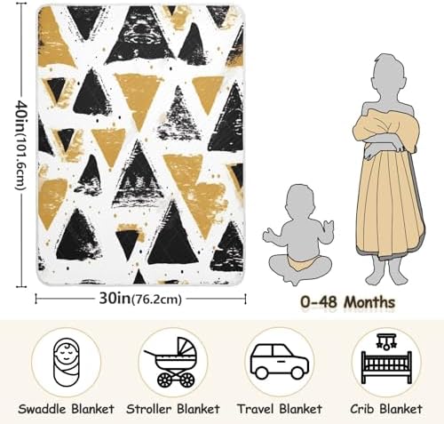 Wassud Black and Gold Triangles Baby Blanket 30x40in